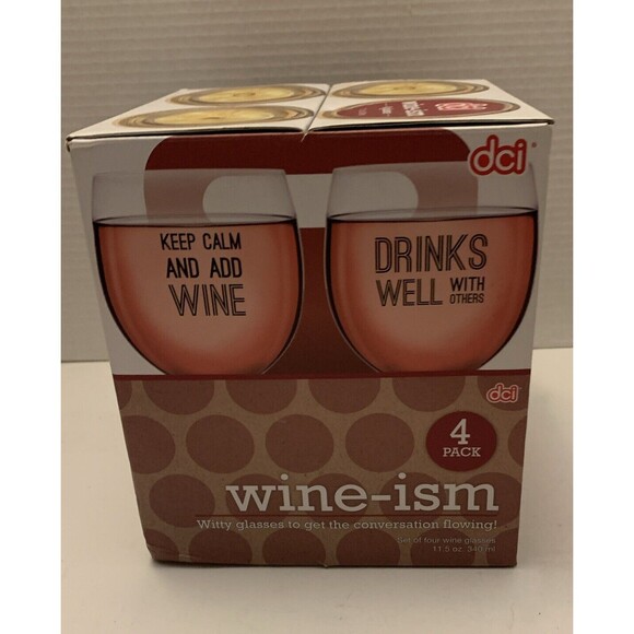 Novelty Themed Wine Glass Set Of 4 - DCI Wine-ism. New In Box - Picture 3 of 7